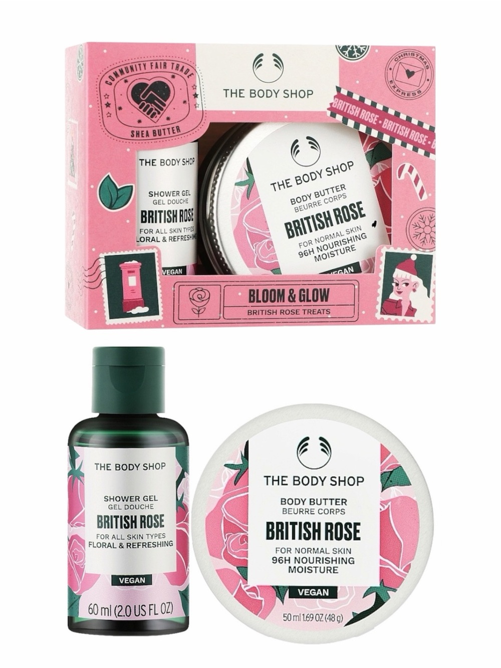 THE BODY SHOP BLOOM & GLOW BRITISH ROSE TREATS - BNIB